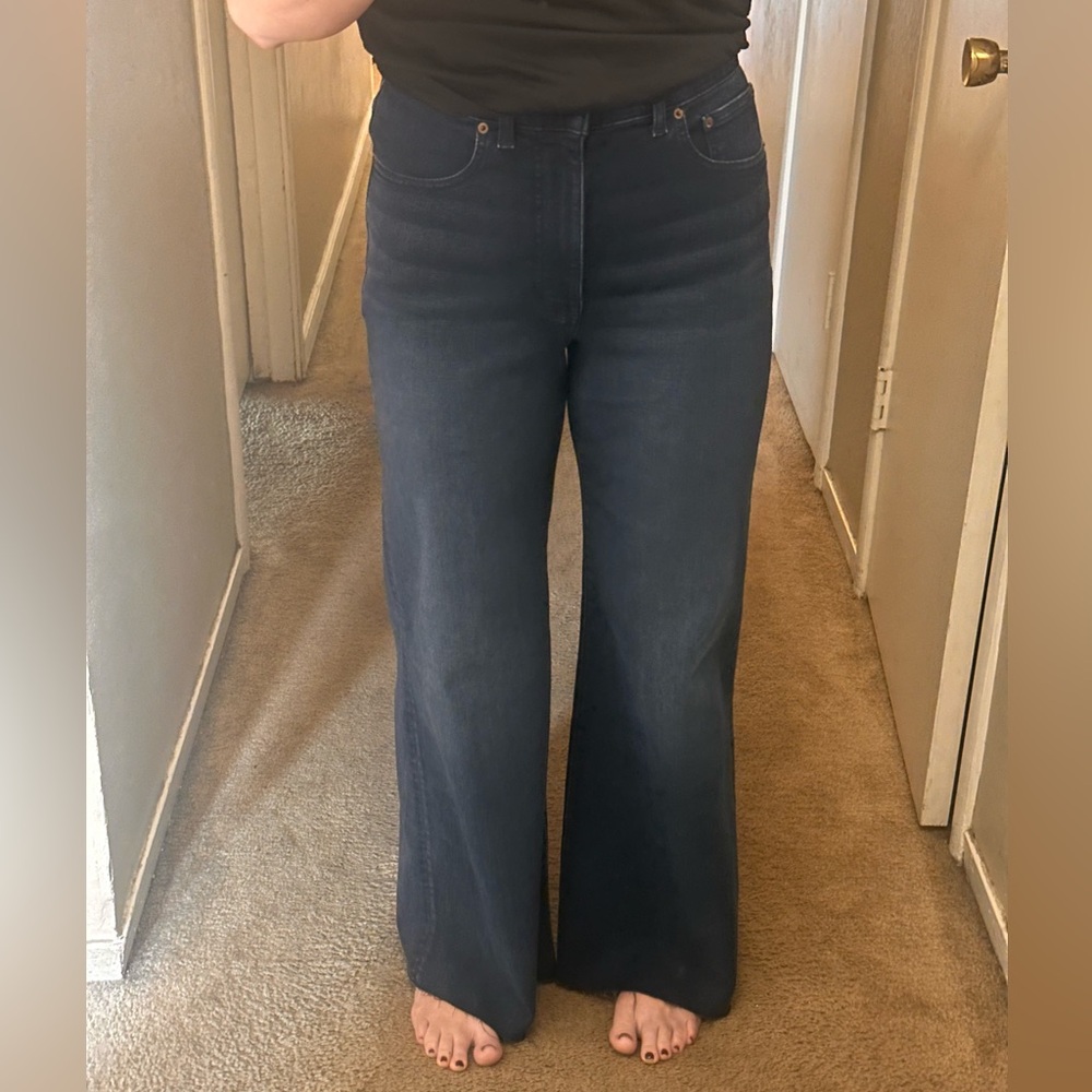 MADEWELL Tall Flared Wide-Leg Crop Jeans - Dark Blue NWT - Picture 8 of 16